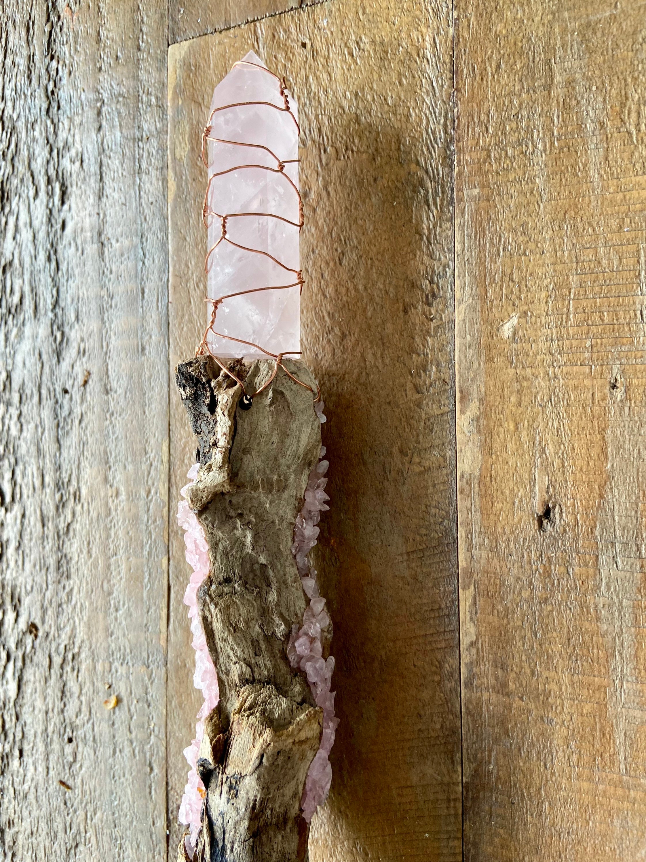 Handmade Crystal Healing Wand Rose Quartz Etsy