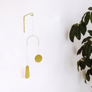 Wind-driven Brass Mobile | Set of Wind Sculpture and Wall Hook | Kinetic Mobile for Interior Design