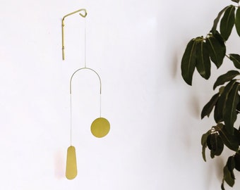 Kinetic Mobile for Interior Design | Exclusive Handmade Home Décor | Set of Wind Sculpture and Wall Mount | Wind-driven Brass Mobile