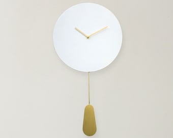 Large Pendulum Wall Clock – Modern Geometric Design, Brass Accent