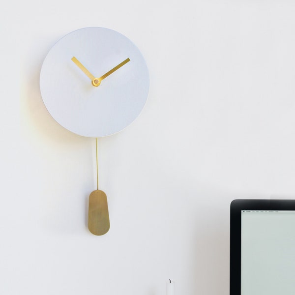 White Wall Pendulum Clock With Gold Hands