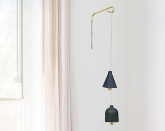 Black Ceramic Bell with Brass Wall Hook | Japandi Home Decor | Set of Black Bell and Gold Hanger