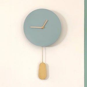 Pendulum Clock | Blue Clock with Brass Pendulum | Elegant Wall Clock