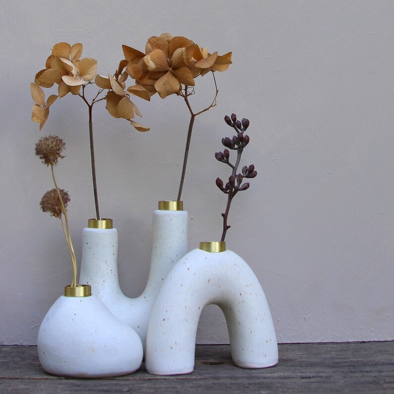 Set of 3 Small Ceramic Vases Minimal Vases Set for Dried Flowers