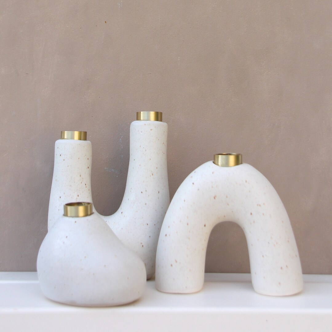 Set of 3 Small Ceramic Vases Minimal Vases Set for Dried Flowers