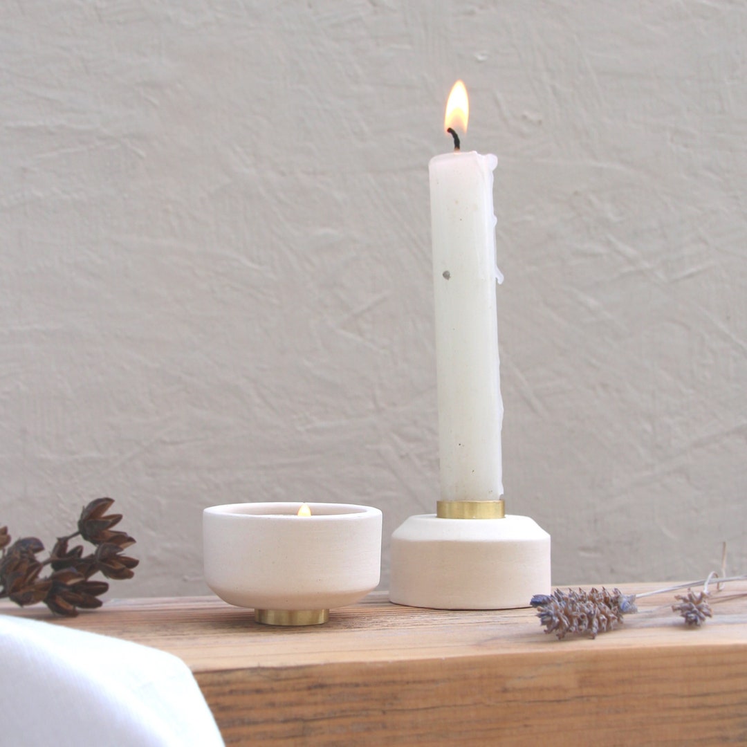 Handmade Ceramic Candle Holder | White & Gold Tealight Candlestick - Etsy