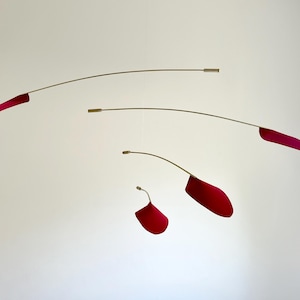 Colorful Brass Mobile - Handmade Kinetic Sculpture with Customizable Red Paper Leaves - Unique Home Decor Art