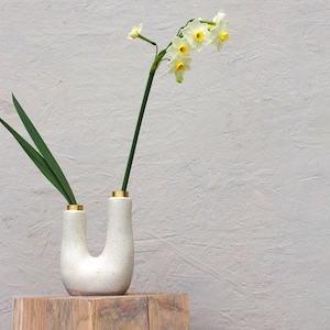 Ceramic and Brass Natural Vase | Organic Shape Ceramic Vase for Two Flowers