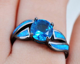 De Luxe Vintage Rock Style Black Topaz Gems Noir Plaqué Or Double Ring SZ 6-10 De Luxe Vintage Rock Style Black Topaz Gems Noir Plaqué Or Double Ring SZ 6-10