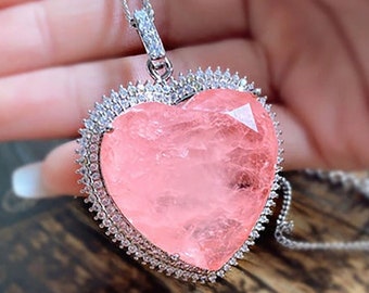 Shimmering Heart Pink Tourmaline Heart Pendant