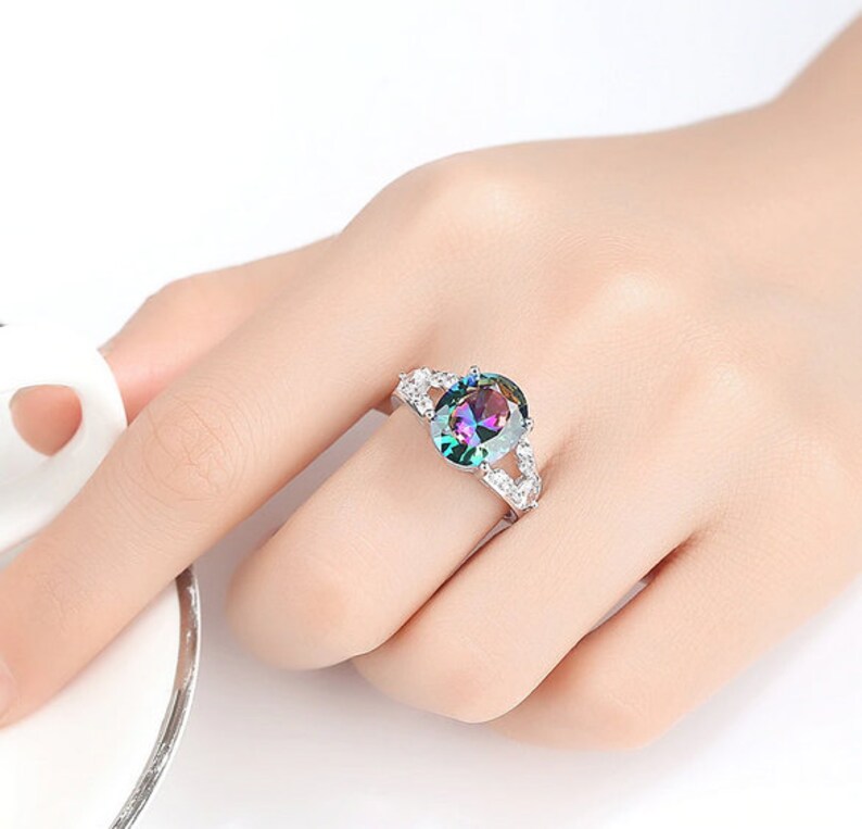 Oval Rainbow Ring Handmade Ring Wedding Ring Exquisite Ring. Rainbow Zircon Ring Oval Zircon Ring Party Ring