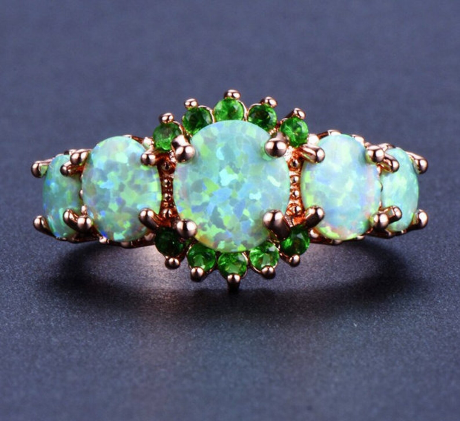 Green Opal Ring Green Opal Set Ring Emerald Green Stone Etsy