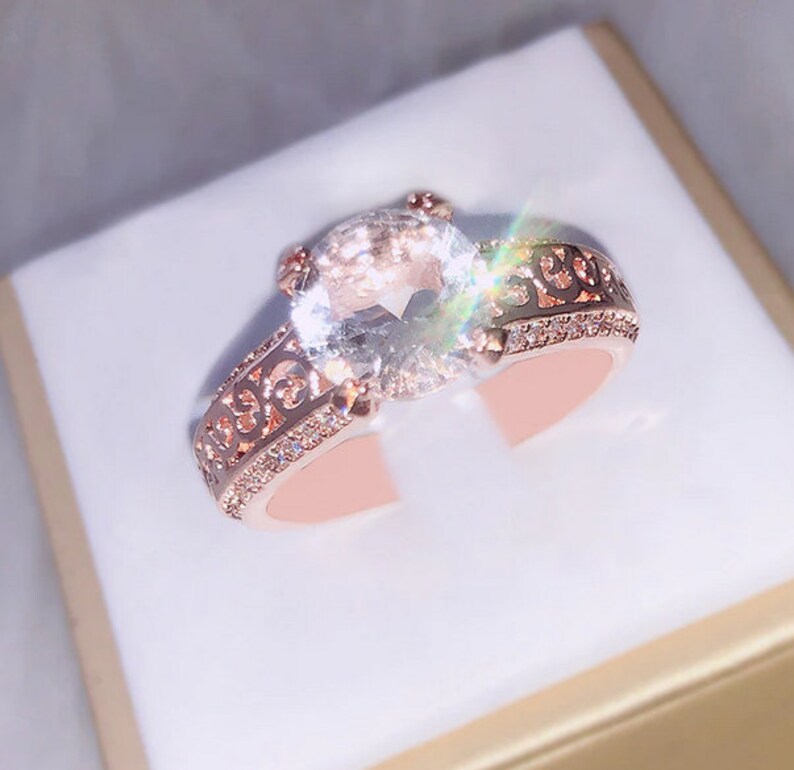 Handmade Ring Gold Cubic Zircon Ring Round Blue Stone Ring | Rose Gold Ring Wedding Ring Blue Sapphire Zircon Ring