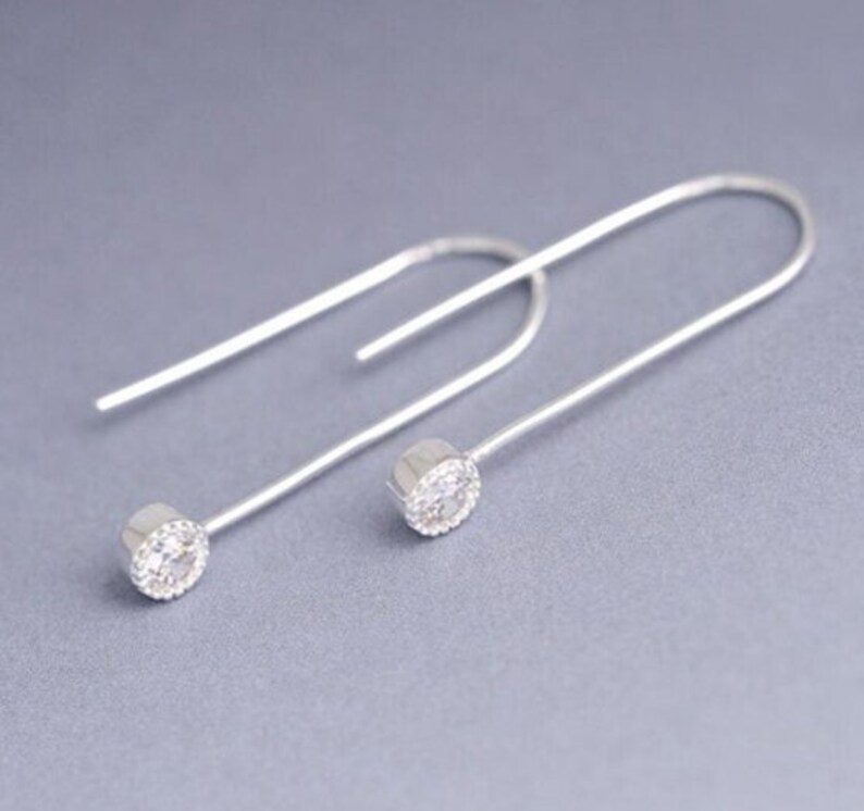 Dangle Drop Small U Shape Earring with Cubic Zircon,925 Sterling Silver,Minimalist Earring,Boho Earring,Gift for her Wedding Gift Jewellery.