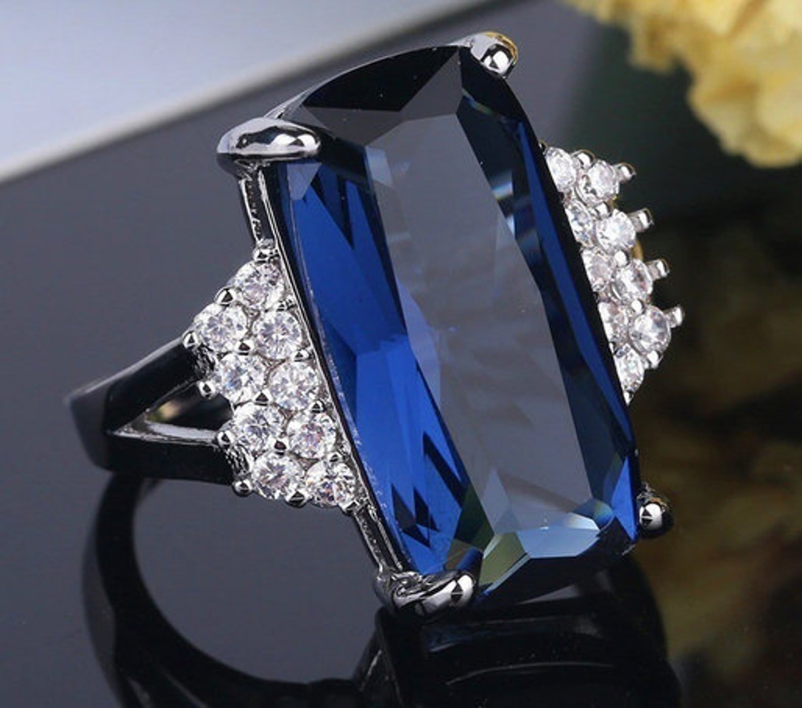 Blue Rectangle Ring Blue Rectangle Zircon Ring Gift for Etsy