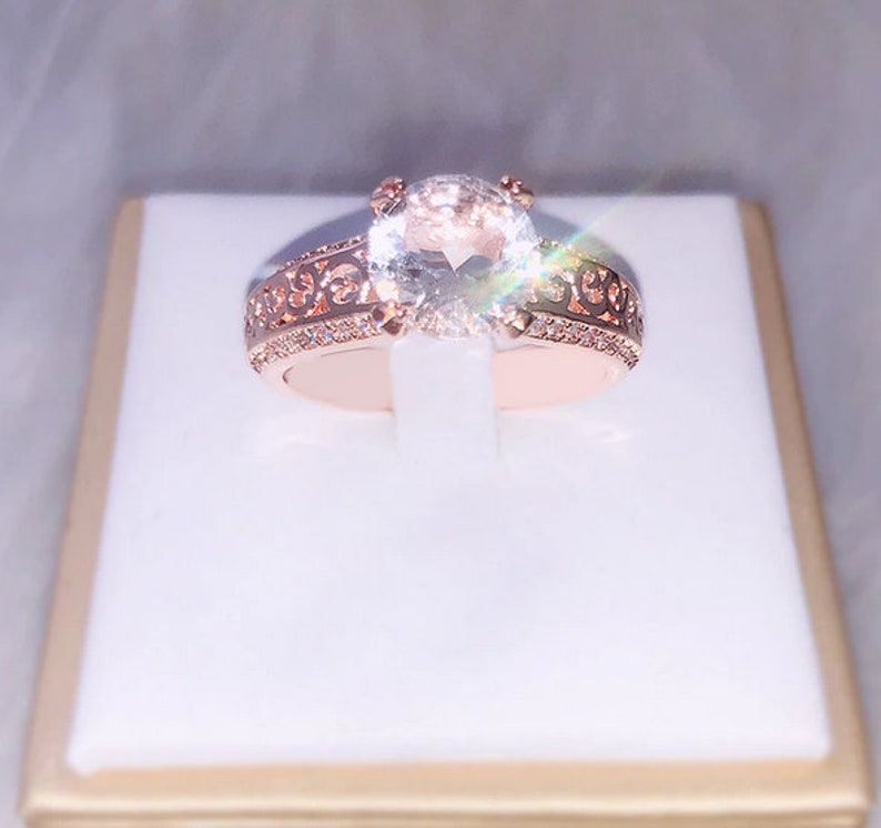 Handmade Ring Gold Cubic Zircon Ring Round Blue Stone Ring | Rose Gold Ring Wedding Ring Blue Sapphire Zircon Ring