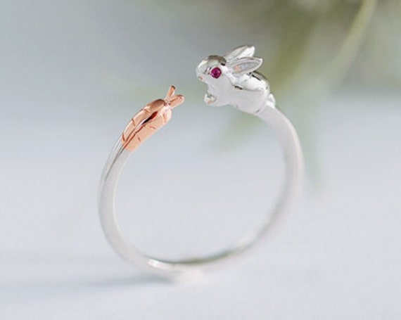 Silver Rabbit Promise Ring for Couples Rabbit Jewelry Bunny Ring