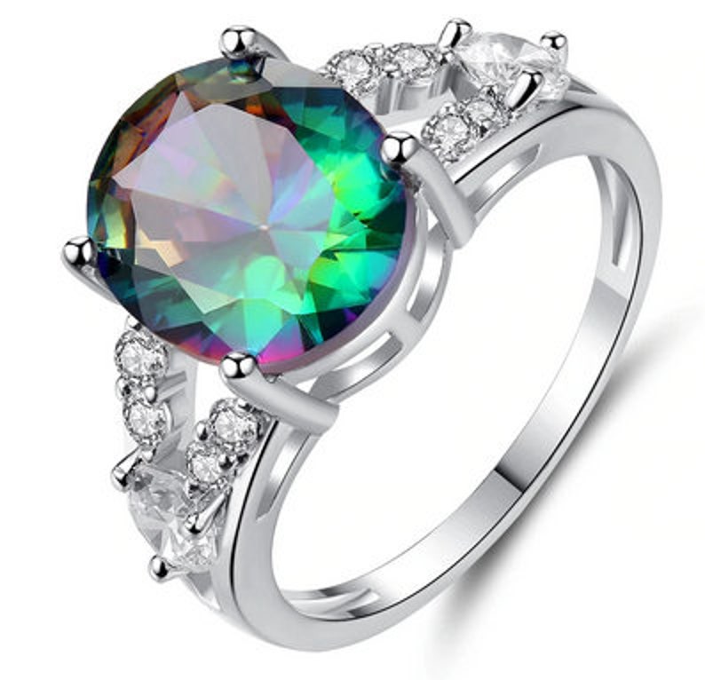 Oval Rainbow Ring Handmade Ring Wedding Ring Exquisite Ring. Rainbow Zircon Ring Oval Zircon Ring Party Ring