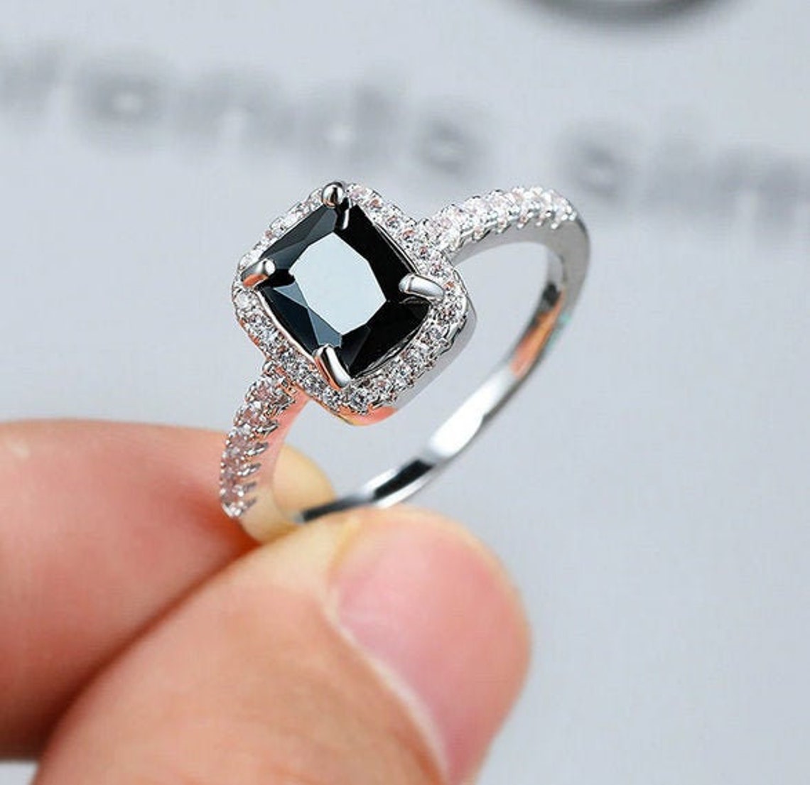 Black Crystal Ring Black Zircon Ring Cubic Zircon Ring Etsy