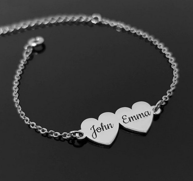Custom Name Bracelet Heart Engraving Name Bracelet Gold Etsy