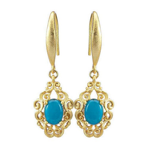 Turquoise Cab Earrings Turquoise Dangle Earrings Gold - Etsy