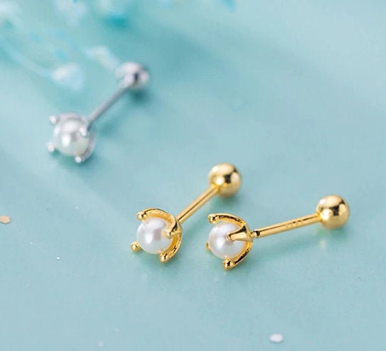 Pearl Studs Gold Earring Dainty Earring Tiny Earring 925 Etsy