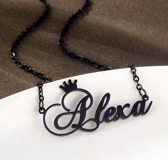Custom Name Necklace Black Gold Name Necklace Personalized Gift