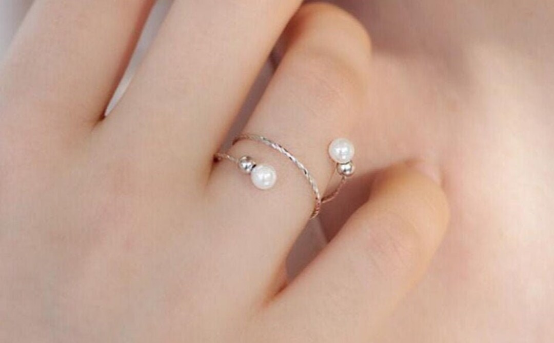 Simple Pearl Ring Adjustable Pearl Ring 925 Sterling Etsy