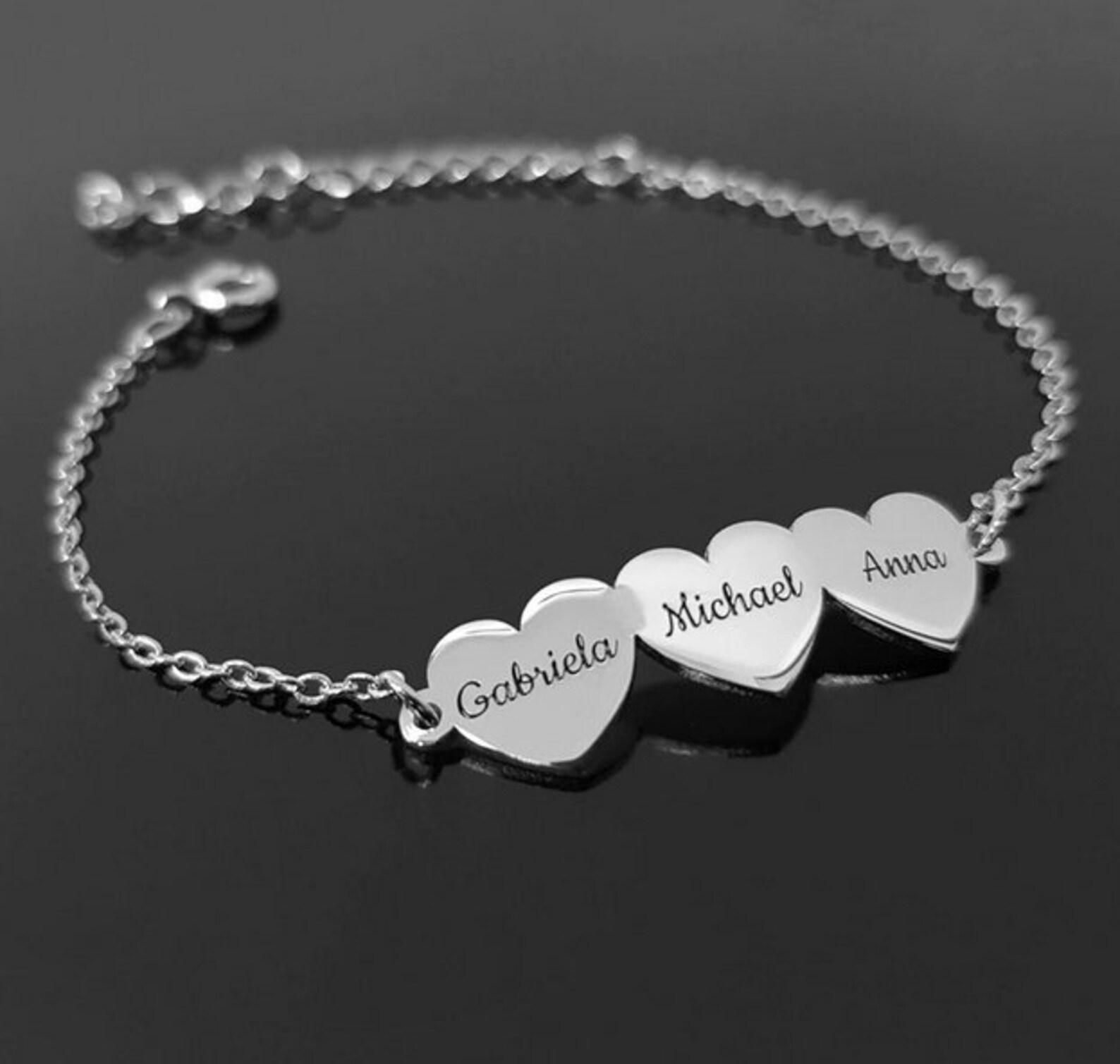 Custom Name Bracelet Heart Engraving Name Bracelet Gold Etsy