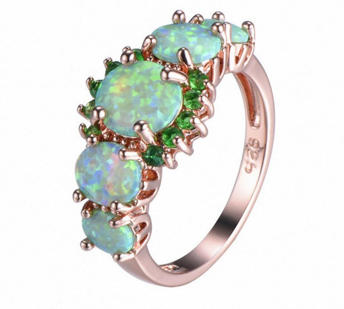 Green Opal Ring Green Opal Set Ring Emerald Green Stone Etsy