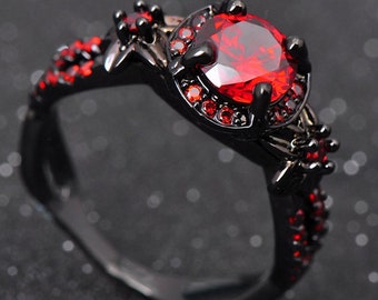 Red Stone Ring Black Gold Ring - Etsy 