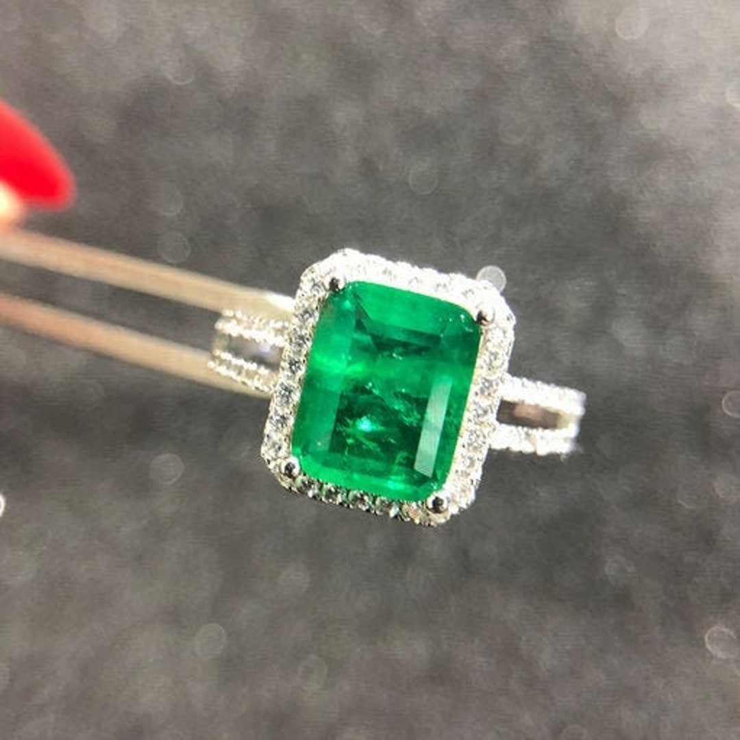 Stunning Emerald Silver Ring 925 Silver Emerald Ring - Etsy