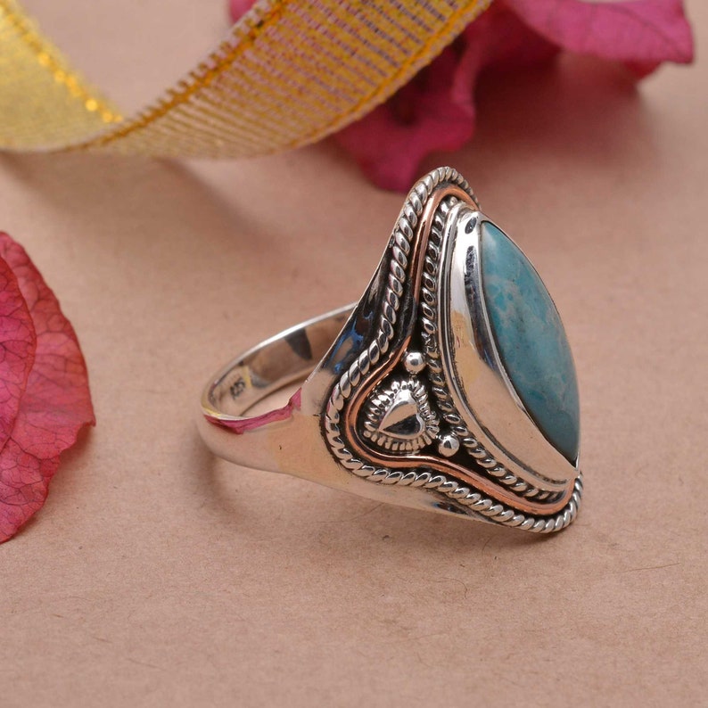 Larimar Stone Ring,Gemstone Ring,Handmade Ring,Silver Ring,Boho Ring,Vintage Ring,Women Ring,Anniversary Ring