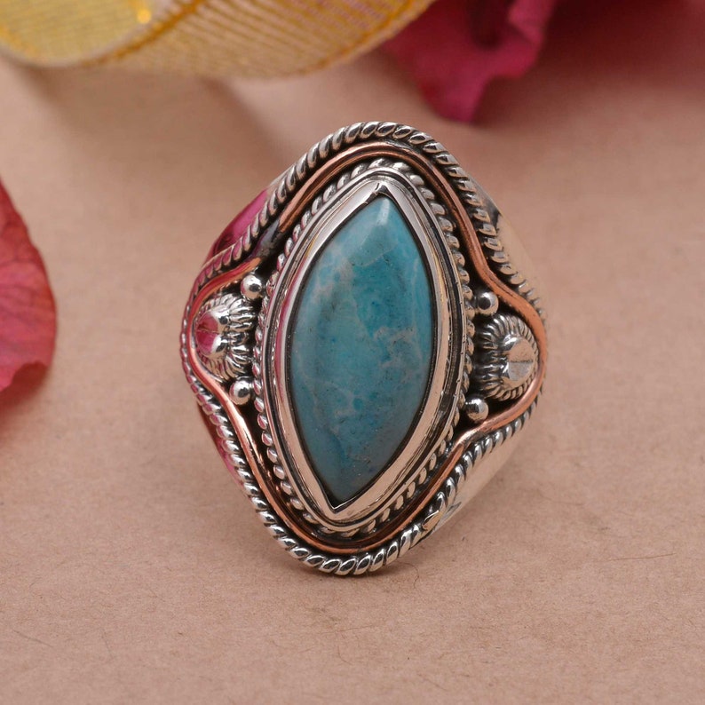Larimar Stone Ring,Gemstone Ring,Handmade Ring,Silver Ring,Boho Ring,Vintage Ring,Women Ring,Anniversary Ring