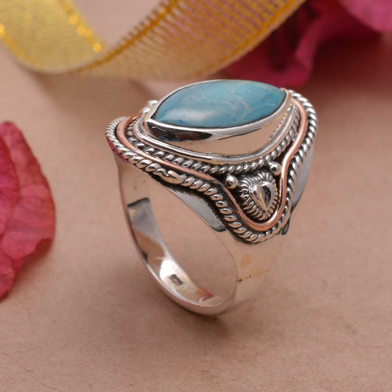 Larimar Stone Ring,Gemstone Ring,Handmade Ring,Silver Ring,Boho Ring,Vintage Ring,Women Ring,Anniversary Ring