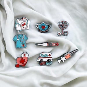 Medical Enamel Pin Set – Nurse Pins for Lanyard, Doctors, EMTs, Healthcare Workers – Cute Hospital Accessories Gift Set