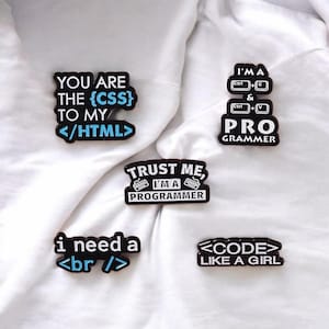 Funny Programmer Enamel Pins – Coding Lapel Pin Set for Developers – HTML CSS Coding Gifts – Code Like a Girl Geeky Pins for Tech Lover