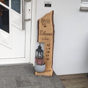 Wooden stele Welcome / Wooden display / Entrance sign