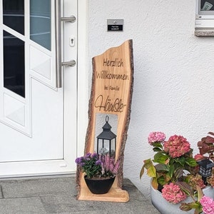 Wooden stele Welcome / Wooden display / Entrance sign