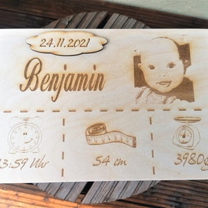 Personalisierte Holzkiste zur Geburt , Erinnerungskiste Baby zur Geburt , Personalisiert für Kind & Baby Bild 3