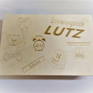 Personalisierte Holzkiste zur Geburt , Erinnerungskiste Baby zur Geburt , Personalisiert für Kind & Baby Bild 1