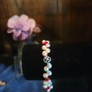 Handmade Pink Pearl, Swarovski Crystals and Sterling Silver Bracelet