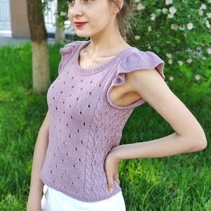 Linen Womens Knit Top, Sweet Knit Shirt, Cute Top, Spring Summer Knitwear, Organic Cotton, Cotton Knitwear, Hand Knit Top