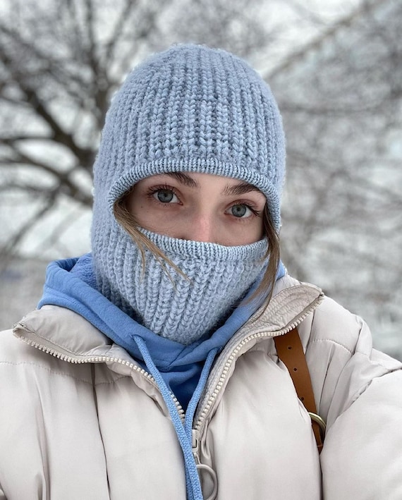 Cagoule en laine tricotée, masque intégral d'hiver pour femme, masque  facial, masque de ski, casque tricoté à la main, couvre-visage en laine  mérinos -  France