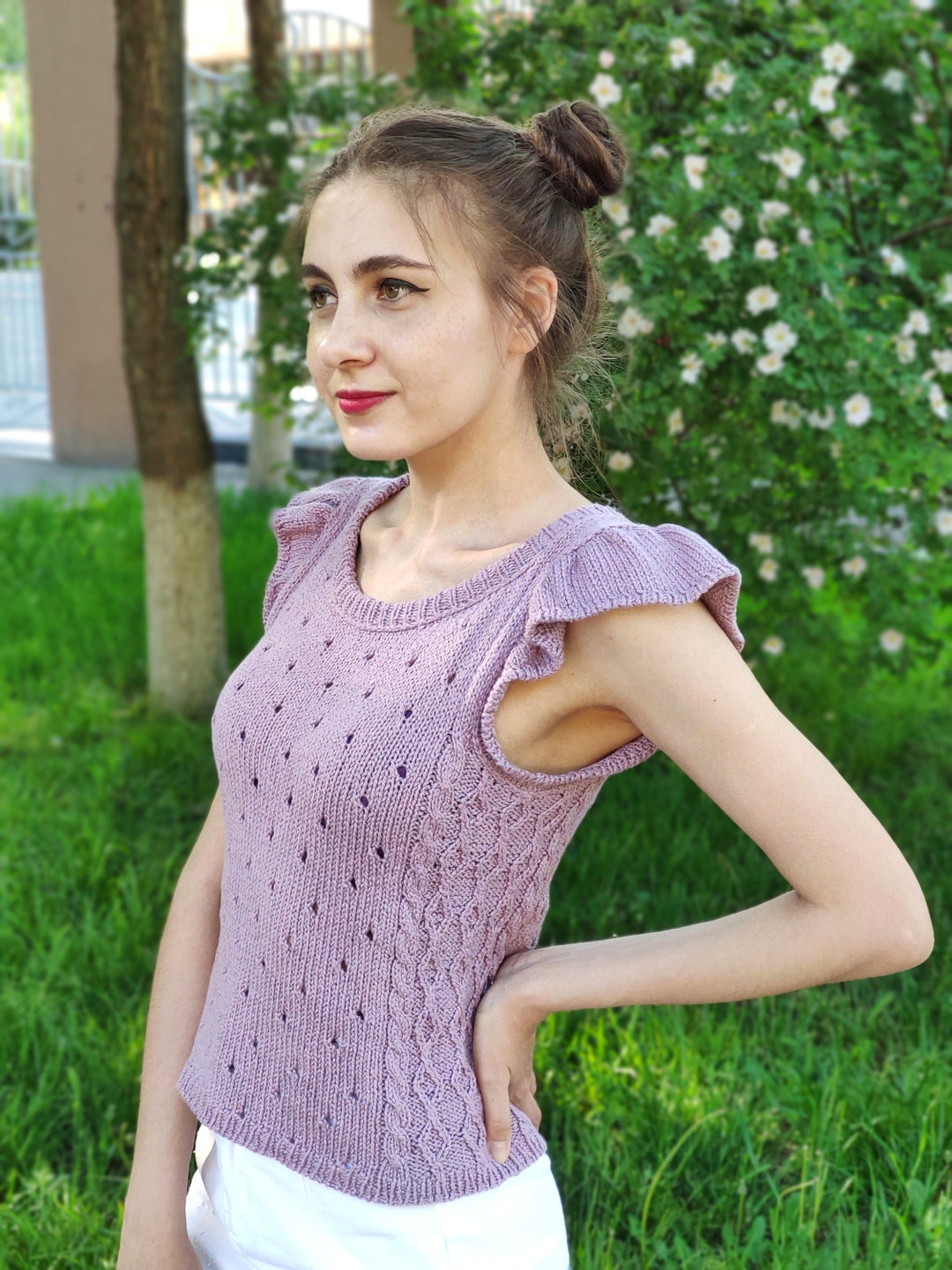 Linen Womens Knit Top, Sweet Knit Shirt, Cute Top, Spring Summer