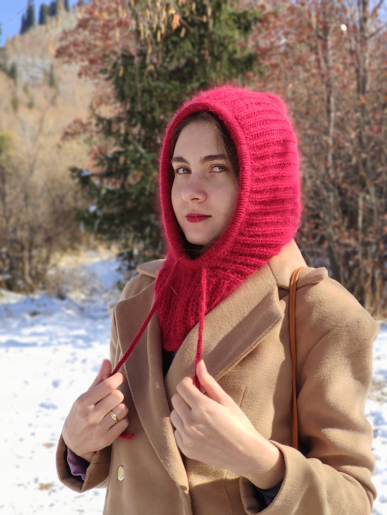 Knitted Hood, Chunky Cowl Scarf, Knit Angora Hat, Wool Balaclava Hat