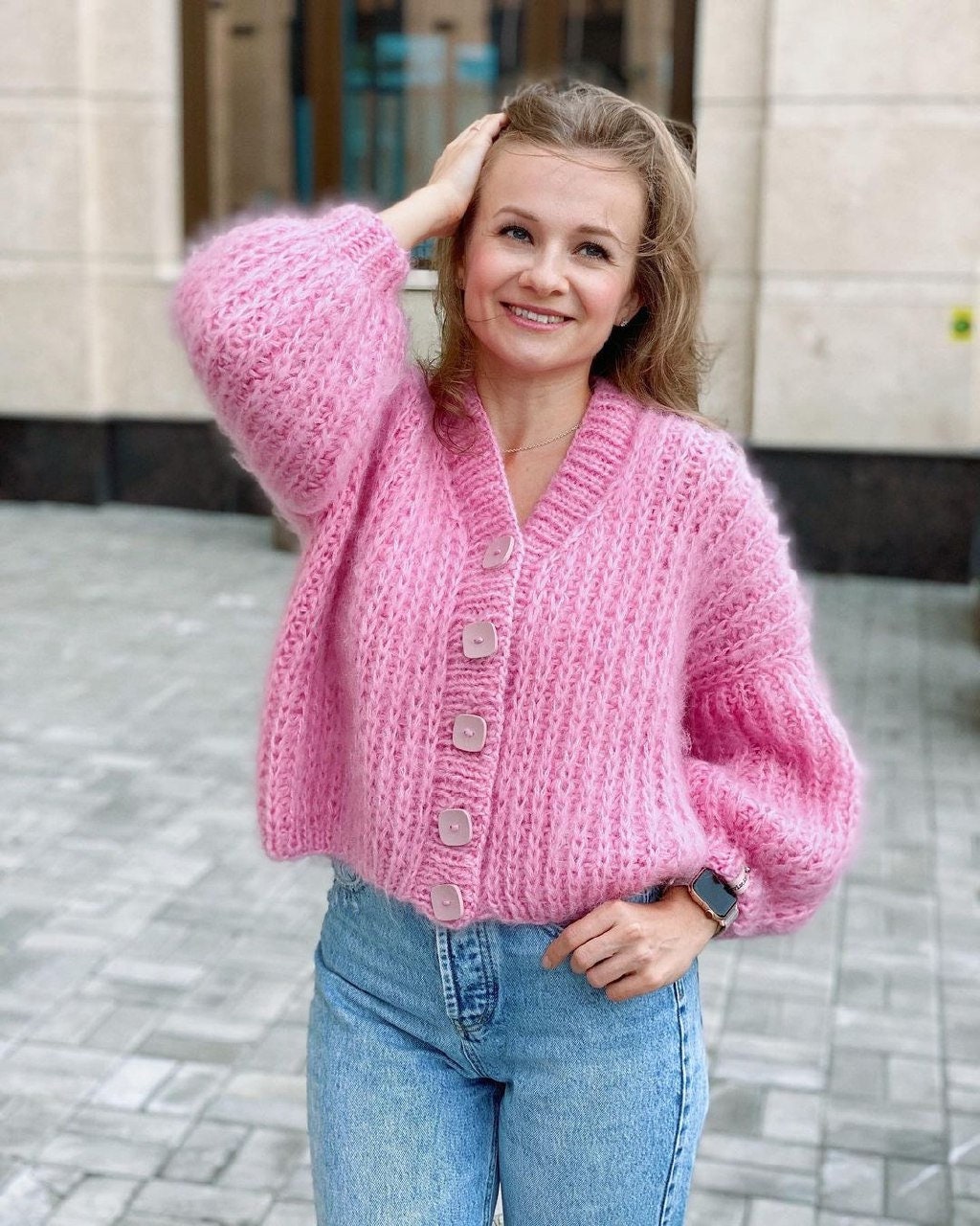 Mohair Cardigan, Hand Knitted Sweater, Chunky Sweater, Loose Knit Sweater, Pink Oversized Sweater for Women, Button up Sweater - Etsy Mohair Cardigan, Hand Knitted Sweater, Chunky Sweater, Loose Knit Sweater, Pink Oversized Sweater for Women, Button up Sweater - Etsy
