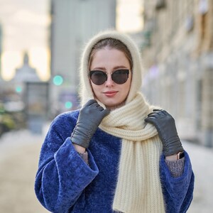 Knitted hood, Chunky cowl scarf , Angora wool hat and scarf, Wool balaclava hat , Fluffy cowl hood , Hand Knit Hooded scarf image 9