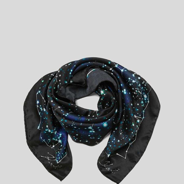 Karl Lagerfeld Space Milkyway Silk Scarf in Black/Blue/White, 100% Silk