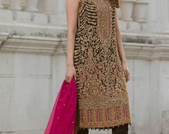 Embroidered Black Chiffon Salwar Kameez: Pakistani Bridal/Party Dress